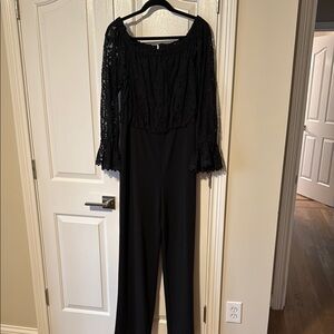 Adrianna Papell Black Lace Off-Shoulder Jumpsuit